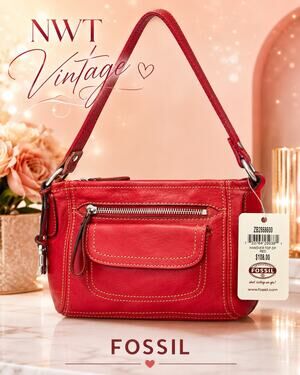 Fossil Hanover Top Zip Red Leather Shoulder Bag NWT Key Charm ZB2868600